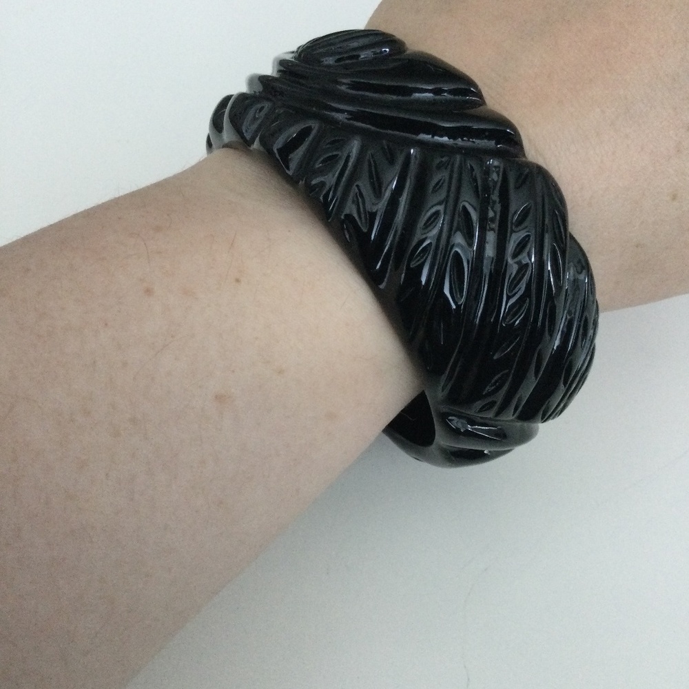 Carved Faux-Bakelite Black Bracelet
